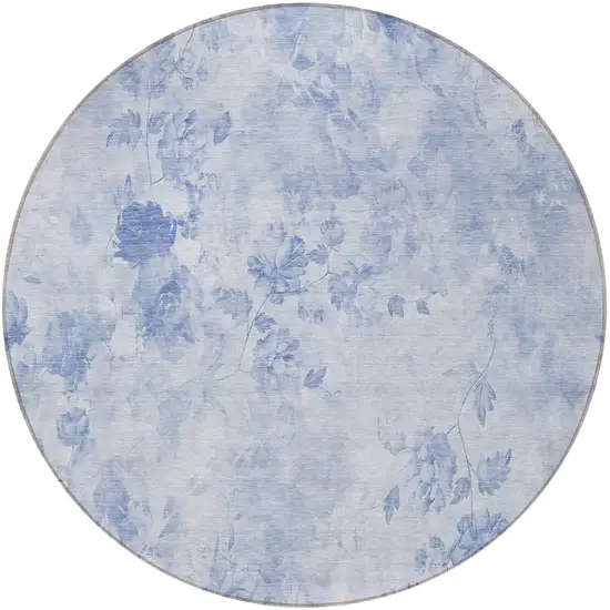8' Sky Blue And Denim Blue Round Floral Washable Indoor Outdoor Area Rug Photo 5