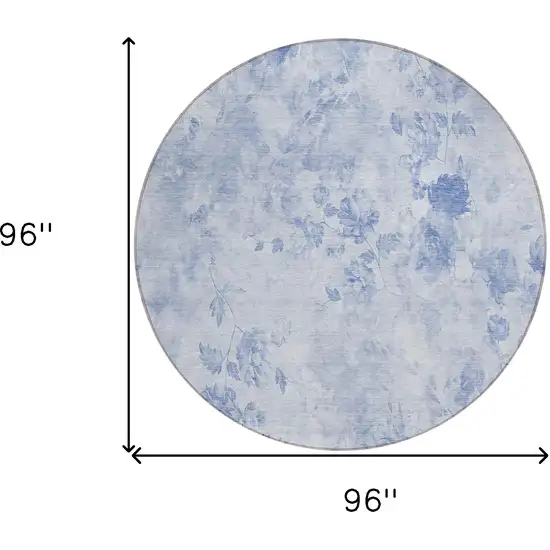 8' Sky Blue And Denim Blue Round Floral Washable Indoor Outdoor Area Rug Photo 8