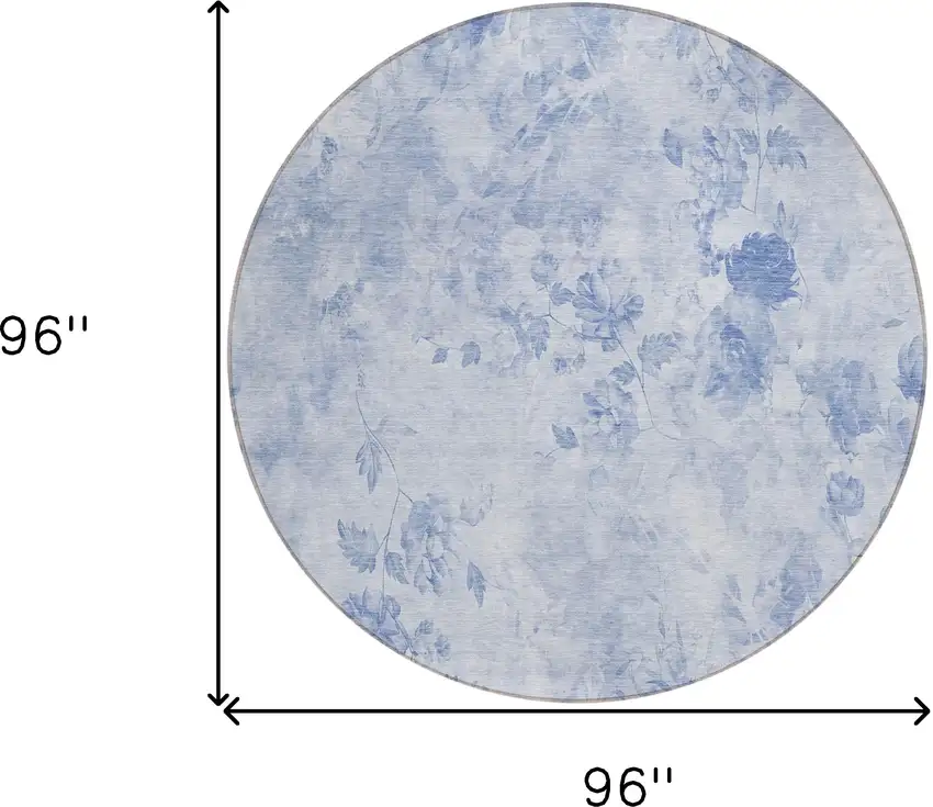 8' Sky Blue And Denim Blue Round Floral Washable Indoor Outdoor Area Rug Photo 8