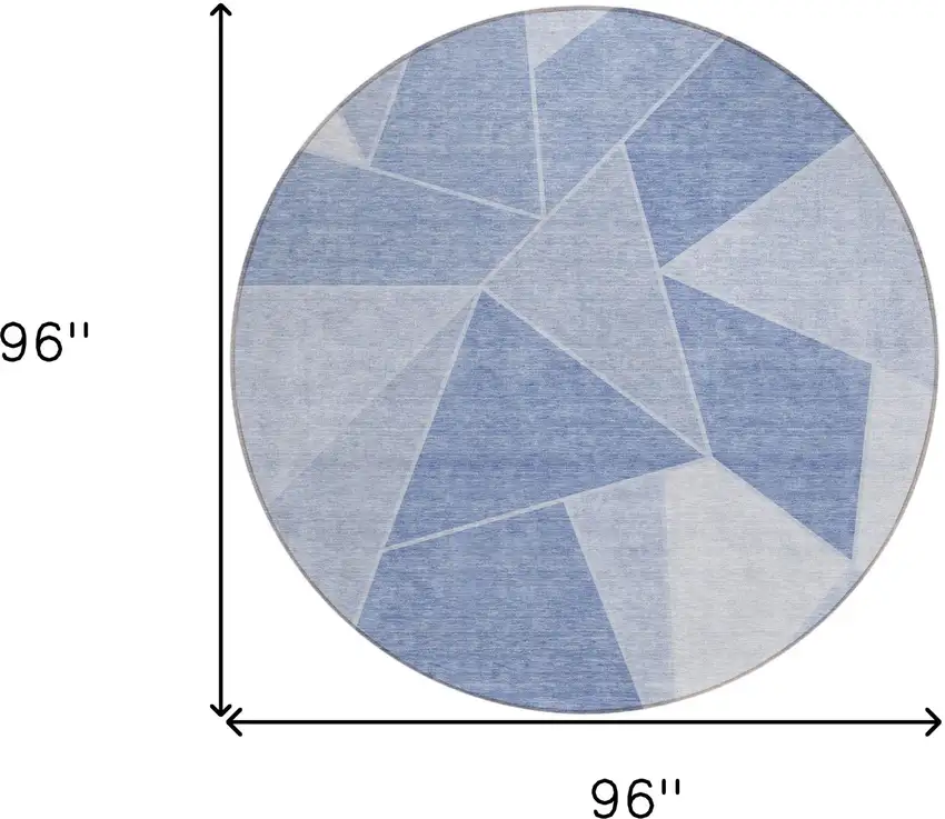 8' Sky Blue And Denim Blue Round Geometric Washable Indoor Outdoor Area Rug Photo 9