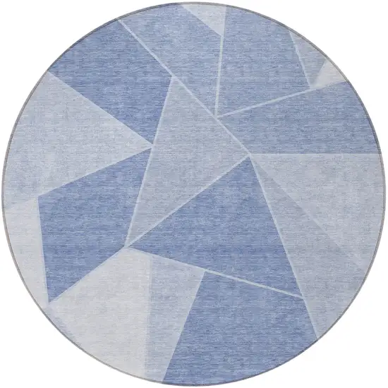 8' Sky Blue And Denim Blue Round Geometric Washable Indoor Outdoor Area Rug Photo 5