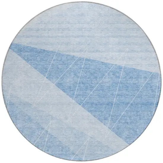 8' Sky Blue And Denim Blue Round Geometric Washable Indoor Outdoor Area Rug Photo 5