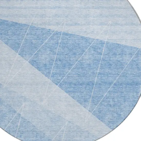 8' Sky Blue And Denim Blue Round Geometric Washable Indoor Outdoor Area Rug Photo 4