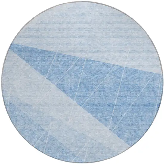 8' Sky Blue And Denim Blue Round Geometric Washable Indoor Outdoor Area Rug Photo 1