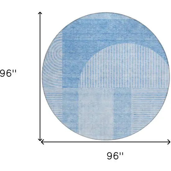 8' Sky Blue And Denim Blue Round Geometric Washable Indoor Outdoor Area Rug Photo 3
