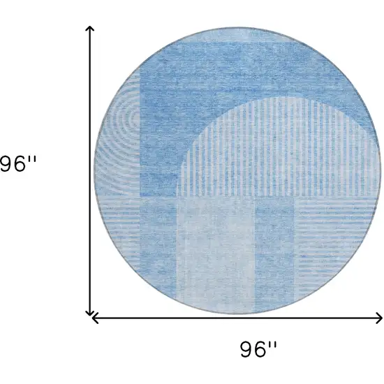 8' Sky Blue And Denim Blue Round Geometric Washable Indoor Outdoor Area Rug Photo 3