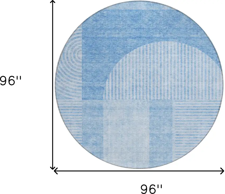 8' Sky Blue And Denim Blue Round Geometric Washable Indoor Outdoor Area Rug Photo 3