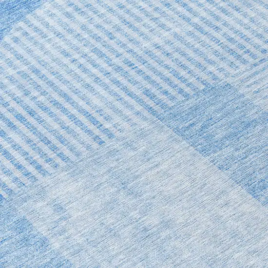 8' Sky Blue And Denim Blue Round Geometric Washable Indoor Outdoor Area Rug Photo 9