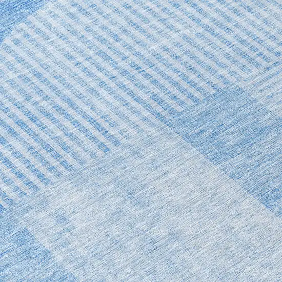 8' Sky Blue And Denim Blue Round Geometric Washable Indoor Outdoor Area Rug Photo 9