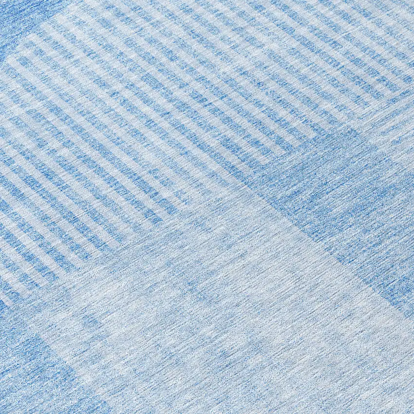 8' Sky Blue And Denim Blue Round Geometric Washable Indoor Outdoor Area Rug Photo 9