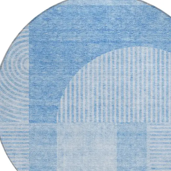 8' Sky Blue And Denim Blue Round Geometric Washable Indoor Outdoor Area Rug Photo 4