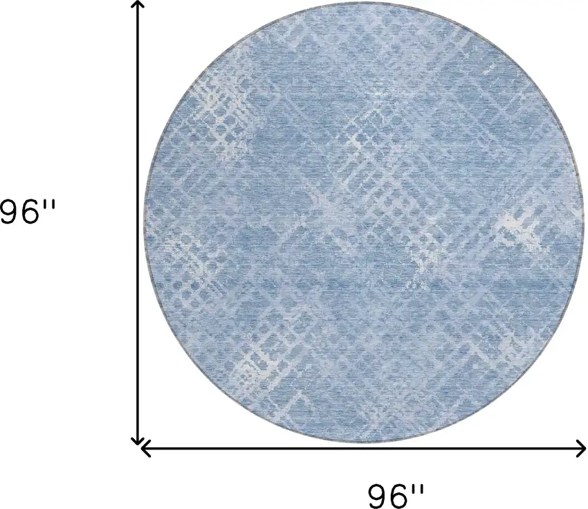 8' Sky Blue And Denim Blue Round Geometric Washable Indoor Outdoor Area Rug Photo 3