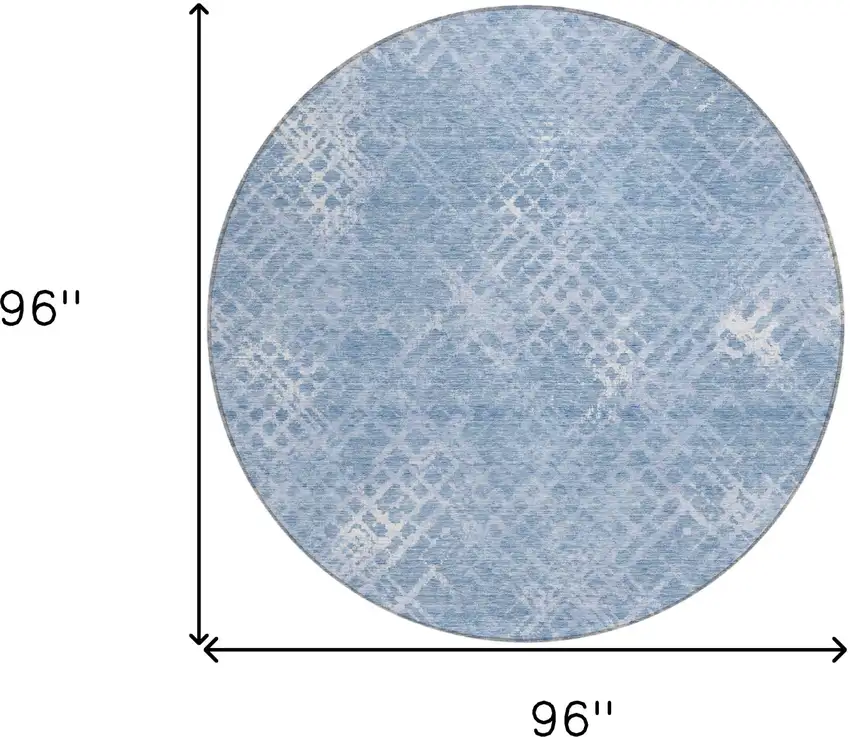 8' Sky Blue And Denim Blue Round Geometric Washable Indoor Outdoor Area Rug Photo 3