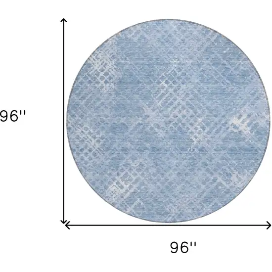 8' Sky Blue And Denim Blue Round Geometric Washable Indoor Outdoor Area Rug Photo 3