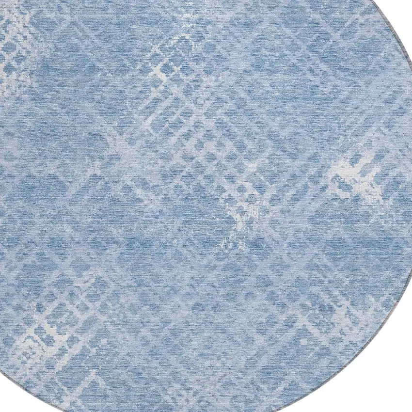 8' Sky Blue And Denim Blue Round Geometric Washable Indoor Outdoor Area Rug Photo 4