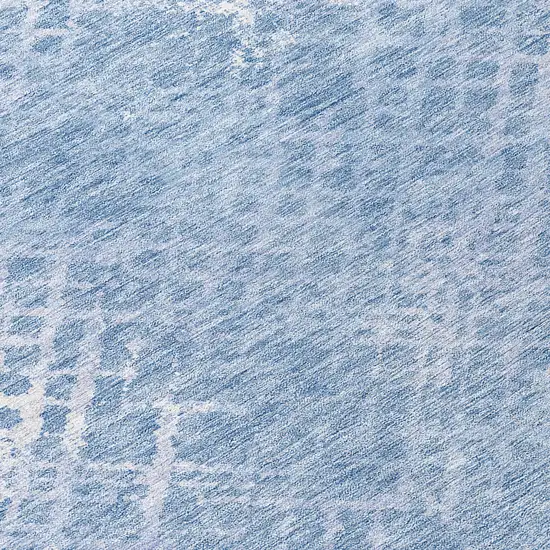 8' Sky Blue And Denim Blue Round Geometric Washable Indoor Outdoor Area Rug Photo 8