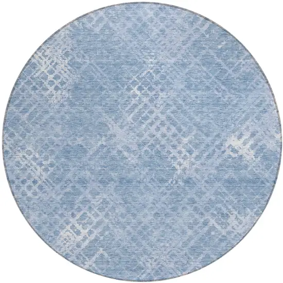 8' Sky Blue And Denim Blue Round Geometric Washable Indoor Outdoor Area Rug Photo 2