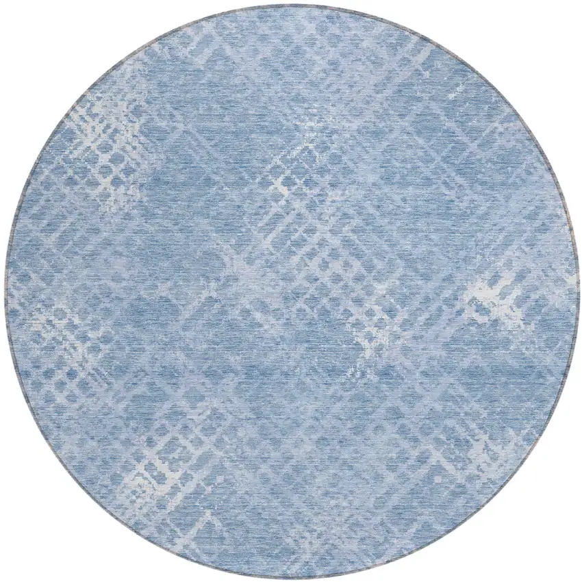 8' Sky Blue And Denim Blue Round Geometric Washable Indoor Outdoor Area Rug Photo 2