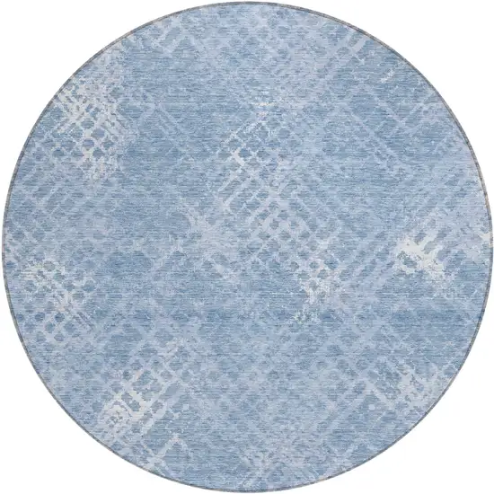 8' Sky Blue And Denim Blue Round Geometric Washable Indoor Outdoor Area Rug Photo 2