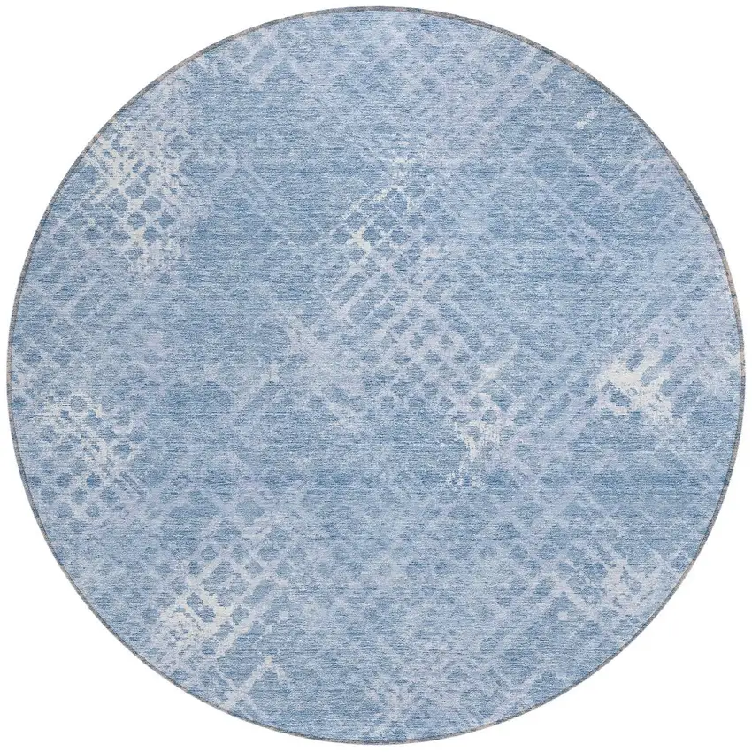 8' Sky Blue And Denim Blue Round Geometric Washable Indoor Outdoor Area Rug Photo 5