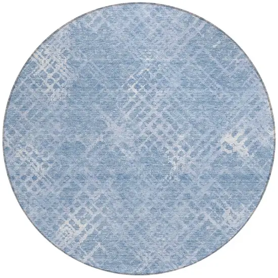 8' Sky Blue And Denim Blue Round Geometric Washable Indoor Outdoor Area Rug Photo 5