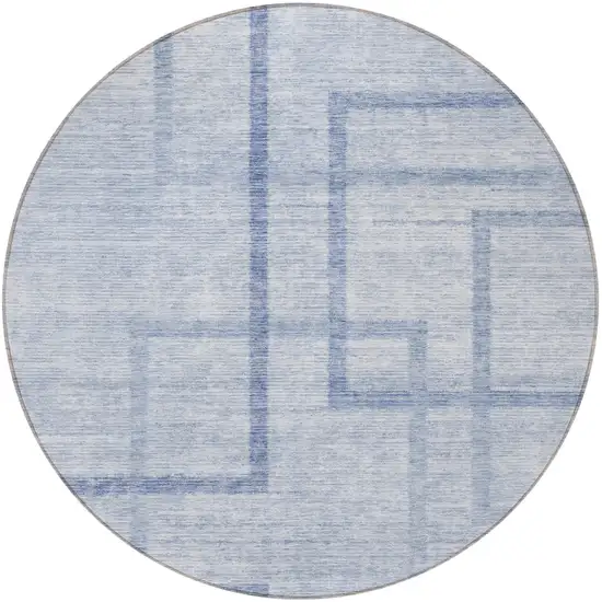 8' Sky Blue And Denim Blue Round Geometric Washable Indoor Outdoor Area Rug Photo 5