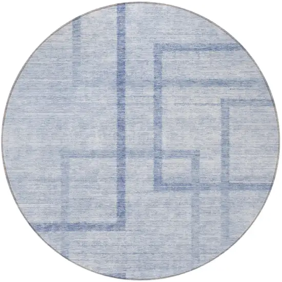 8' Sky Blue And Denim Blue Round Geometric Washable Indoor Outdoor Area Rug Photo 5