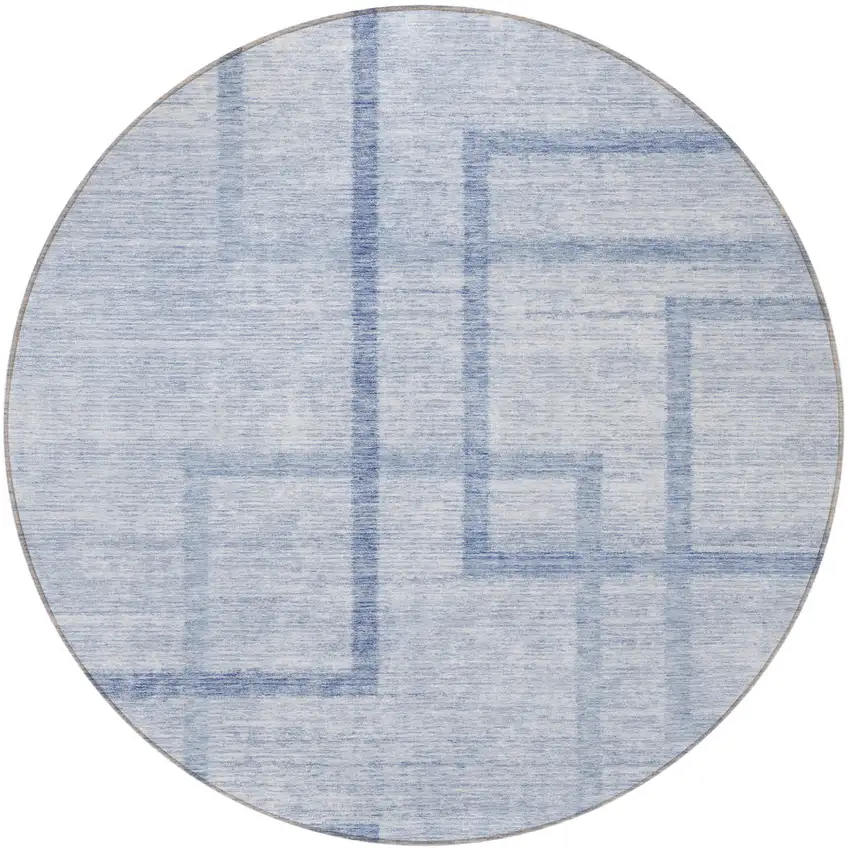 8' Sky Blue And Denim Blue Round Geometric Washable Indoor Outdoor Area Rug Photo 5
