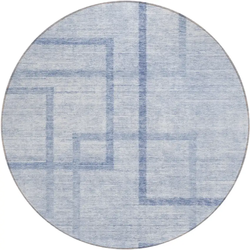 8' Sky Blue And Denim Blue Round Geometric Washable Indoor Outdoor Area Rug Photo 2