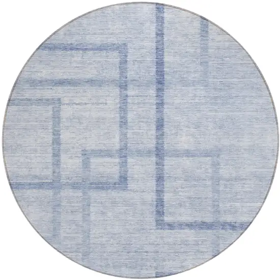 8' Sky Blue And Denim Blue Round Geometric Washable Indoor Outdoor Area Rug Photo 2