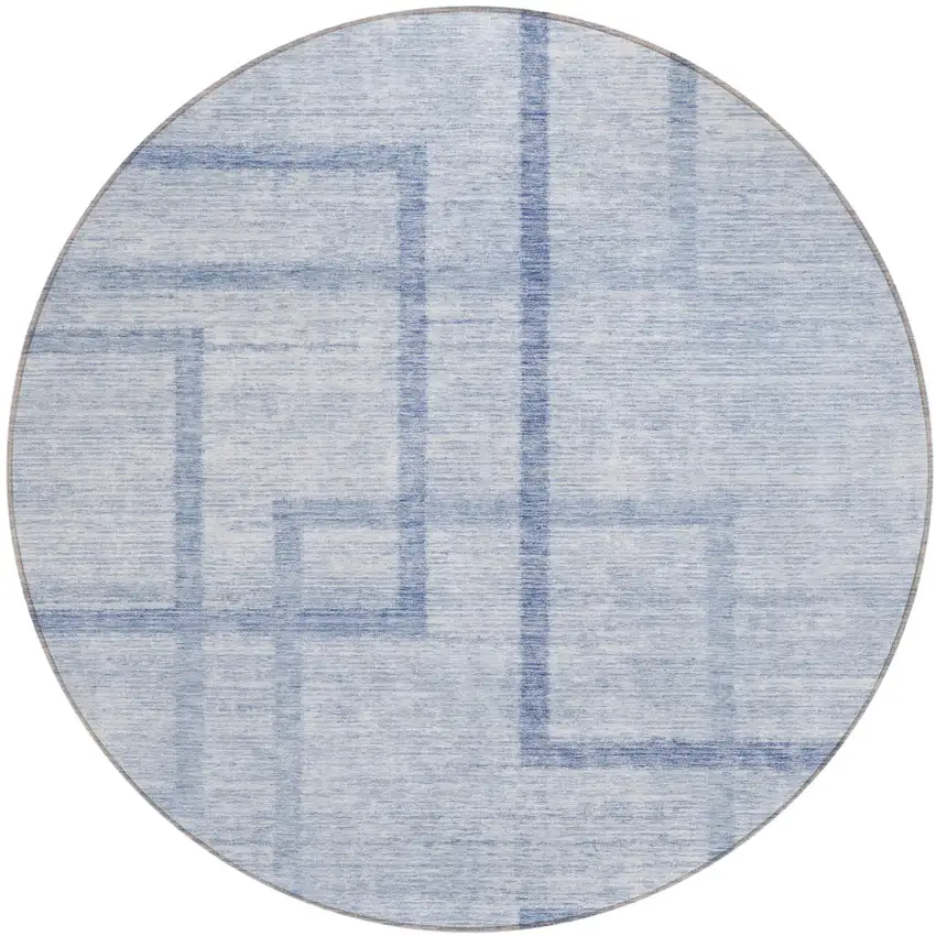 8' Sky Blue And Denim Blue Round Geometric Washable Indoor Outdoor Area Rug Photo 2