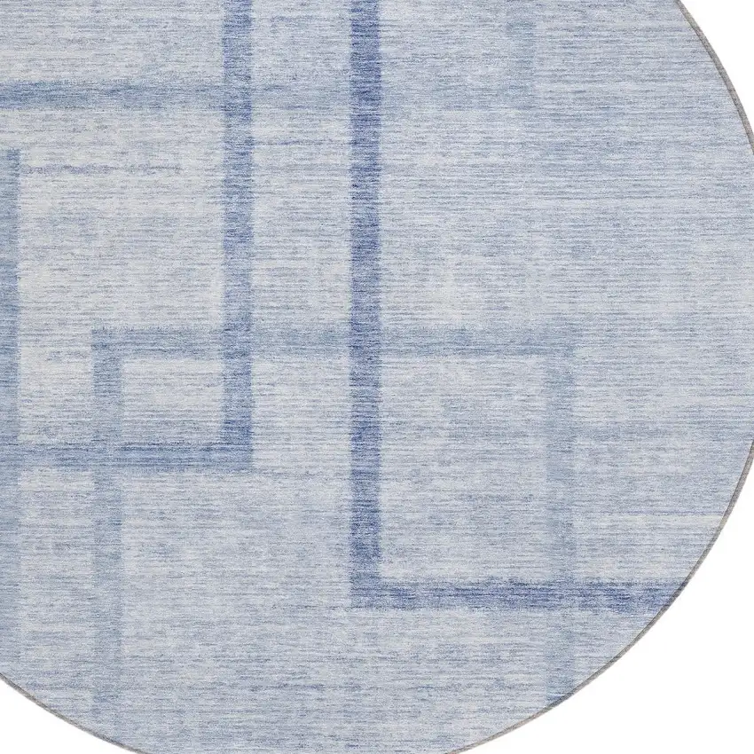 8' Sky Blue And Denim Blue Round Geometric Washable Indoor Outdoor Area Rug Photo 4
