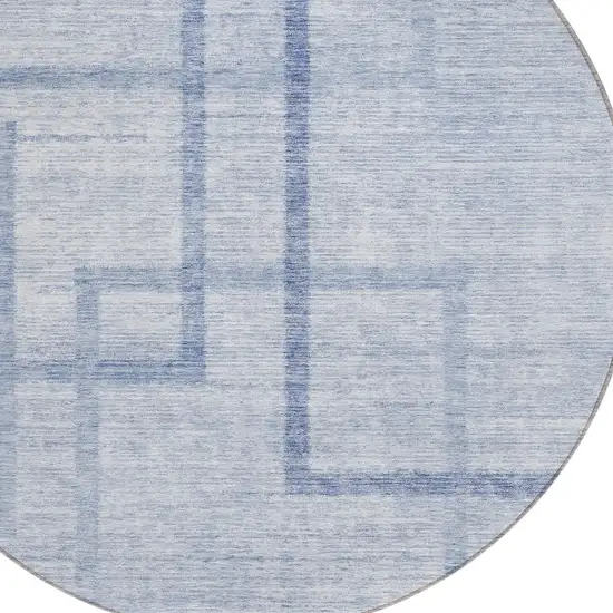 8' Sky Blue And Denim Blue Round Geometric Washable Indoor Outdoor Area Rug Photo 4