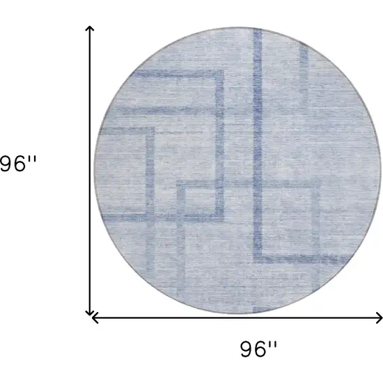 8' Sky Blue And Denim Blue Round Geometric Washable Indoor Outdoor Area Rug Photo 3