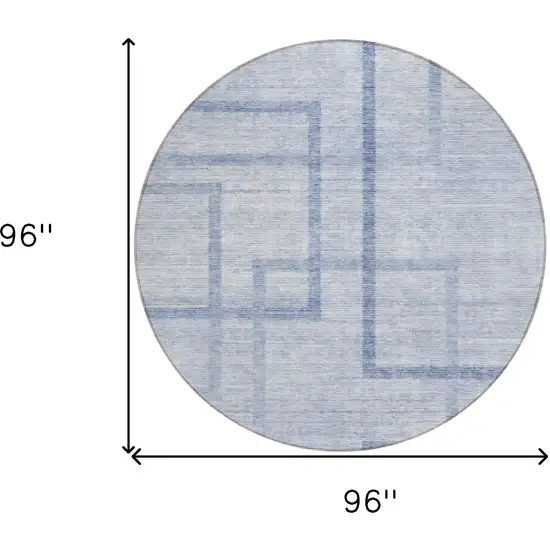 8' Sky Blue And Denim Blue Round Geometric Washable Indoor Outdoor Area Rug Photo 3