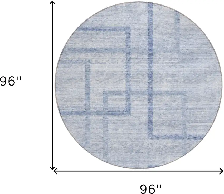 8' Sky Blue And Denim Blue Round Geometric Washable Indoor Outdoor Area Rug Photo 3