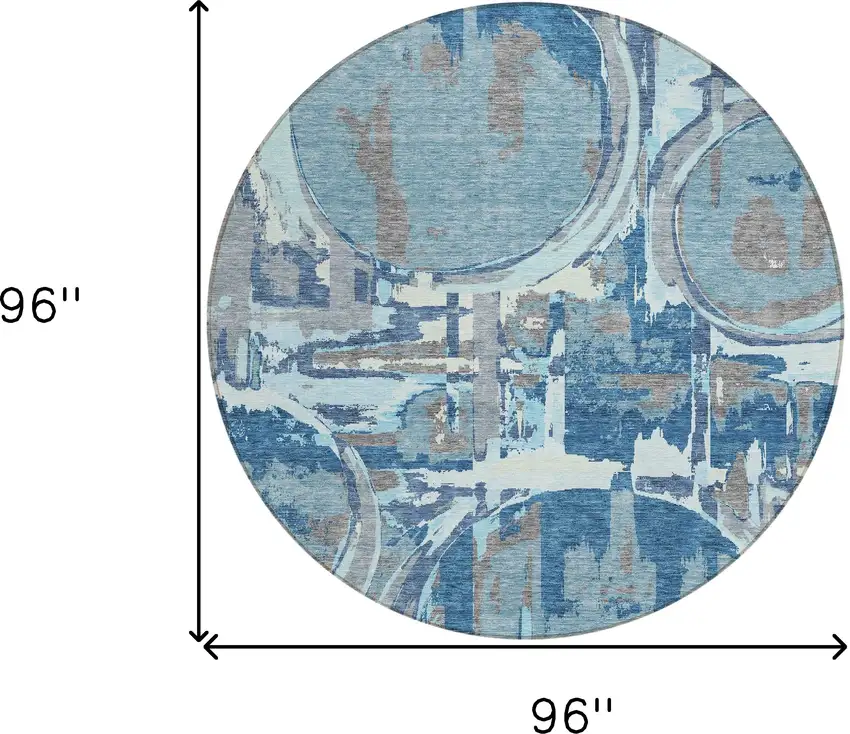 8' Sky Blue And Denim Blue Round Geometric Washable Indoor Outdoor Area Rug Photo 3