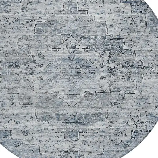 8' Sky Blue And Denim Blue Round Medallion Washable Indoor Outdoor Area Rug Photo 4