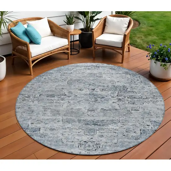 8' Sky Blue And Denim Blue Round Medallion Washable Indoor Outdoor Area Rug Photo 2