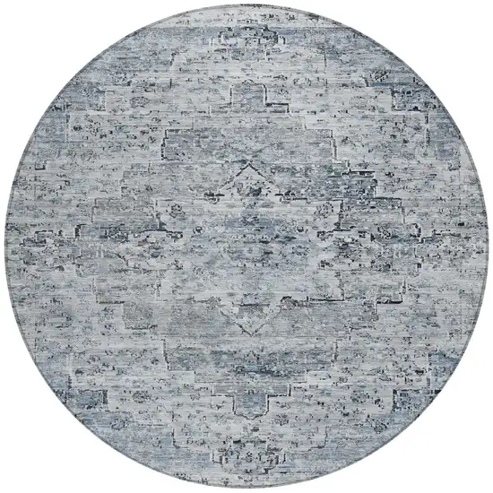 8' Sky Blue And Denim Blue Round Medallion Washable Indoor Outdoor Area Rug Photo 3