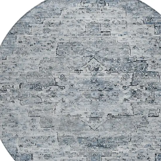 8' Sky Blue And Denim Blue Round Medallion Washable Indoor Outdoor Area Rug Photo 8