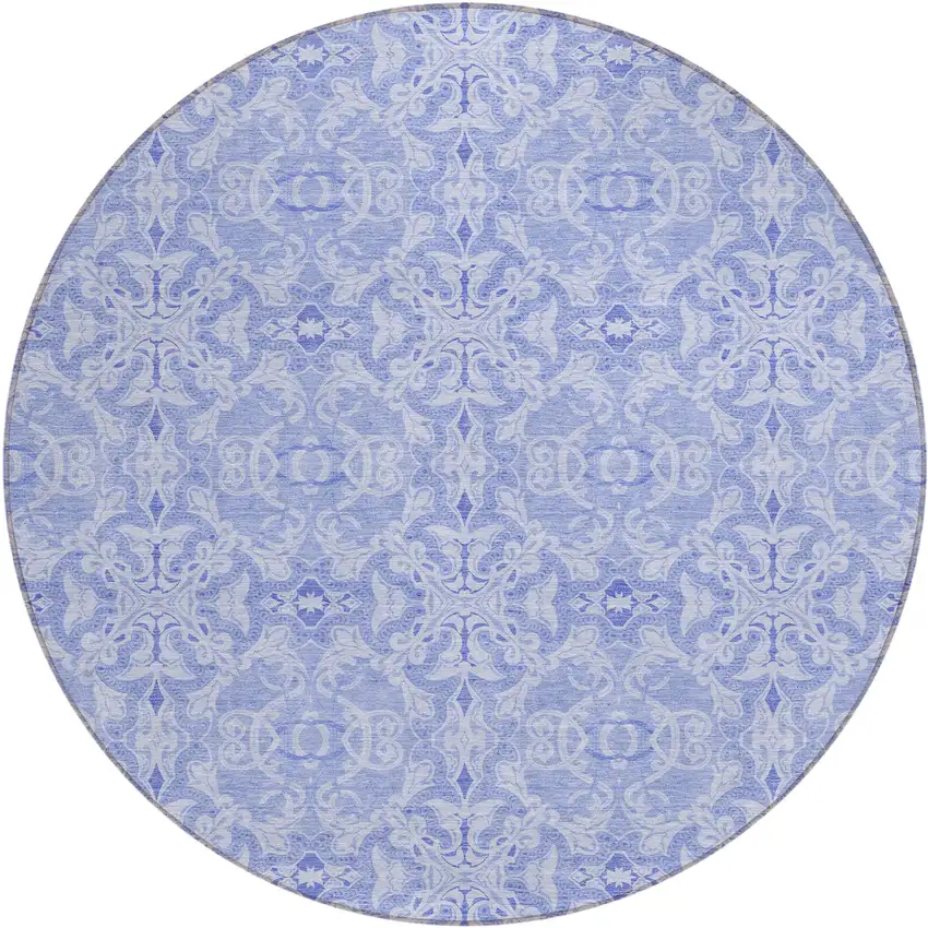 8' Sky Blue And Denim Blue Round Medallion Washable Indoor Outdoor Area Rug Photo 2