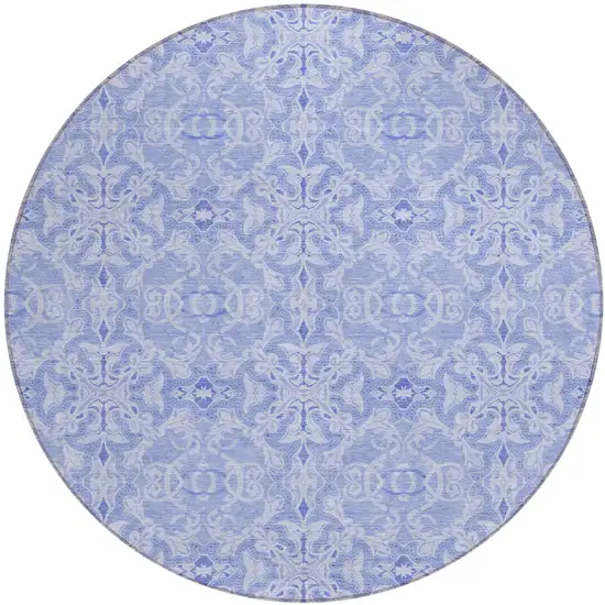 8' Sky Blue And Denim Blue Round Medallion Washable Indoor Outdoor Area Rug Photo 2