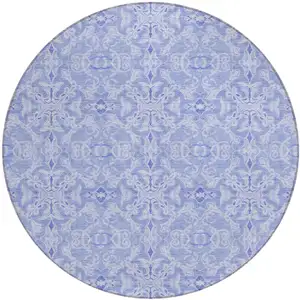 Photo of 8' Sky Blue And Denim Blue Round Medallion Washable Indoor Outdoor Area Rug