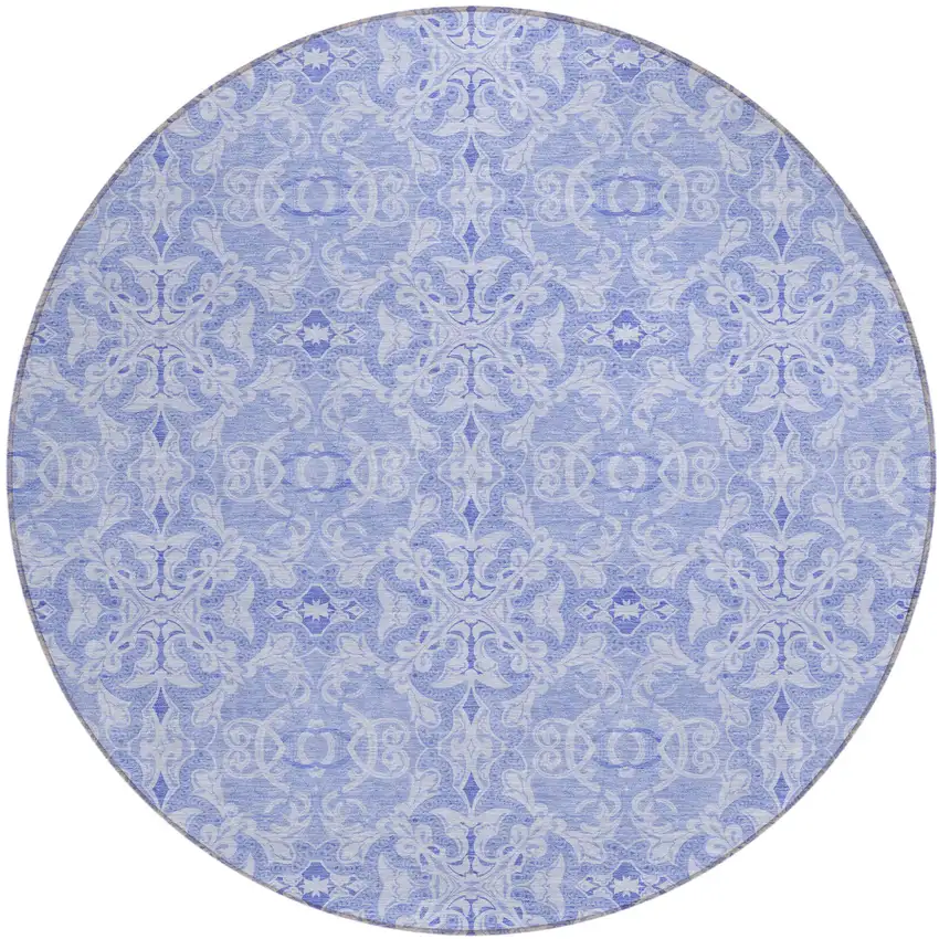 8' Sky Blue And Denim Blue Round Medallion Washable Indoor Outdoor Area Rug Photo 2