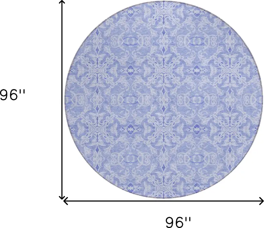 8' Sky Blue And Denim Blue Round Medallion Washable Indoor Outdoor Area Rug Photo 3