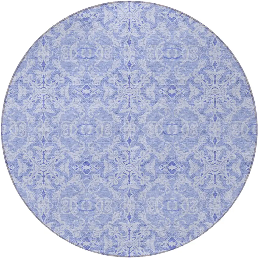 8' Sky Blue And Denim Blue Round Medallion Washable Indoor Outdoor Area Rug Photo 5