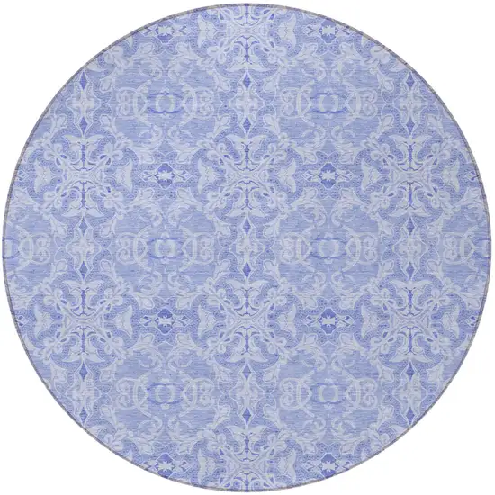 8' Sky Blue And Denim Blue Round Medallion Washable Indoor Outdoor Area Rug Photo 5