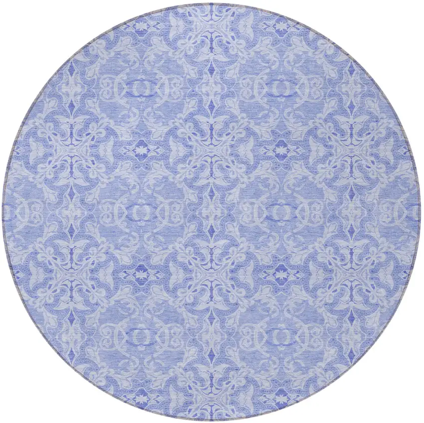 8' Sky Blue And Denim Blue Round Medallion Washable Indoor Outdoor Area Rug Photo 5
