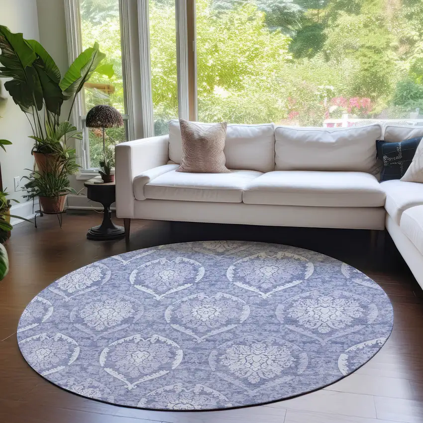 8' Sky Blue And Denim Blue Round Medallion Washable Indoor Outdoor Area Rug Photo 8